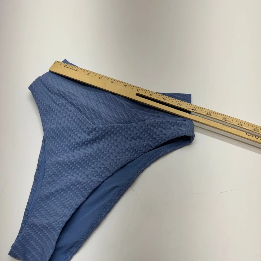 Aerie Bikini Bottoms Womens Small Blue Ribbed High Waisted Cheeky Swimwear